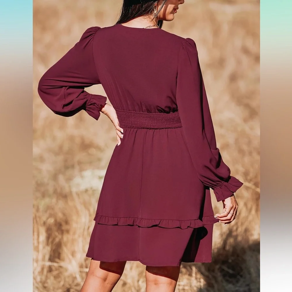 Summer Deep V‎ Neck Knotted Tiered Chiffon Elegant Mini Short Swing Skater Dress